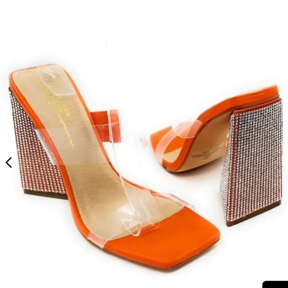 BRAND NEW OLIVIA J DOUBLE CLEAR STRAP STACKED HEEL SQUARE TOE SANDAL
